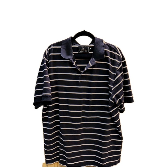 American Living Other - American Living Mens Polo Shirt Size XXL Navy With White Stripes Short Sleeves